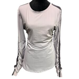 Fabletics Gray Long Sleeve Top w/ Ruched Arms & Thumbholes –‎ Size L